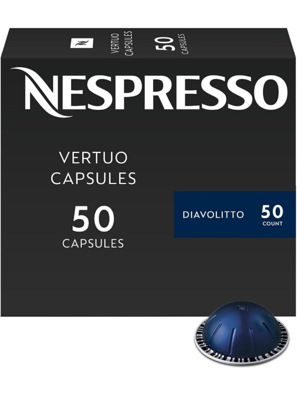 Dark Roast Coffee Pods for Nespresso Vertuo - 50-Count Diavolitto Flavor